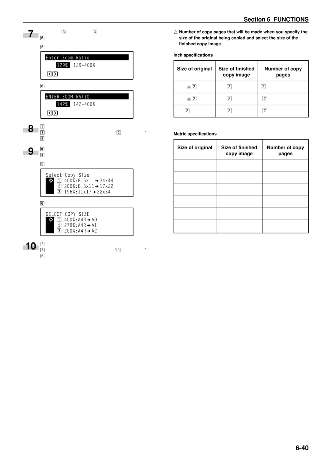 Kyocera KM-C830D manual Size of original Size of finished Number of copy Copy image, Pages 