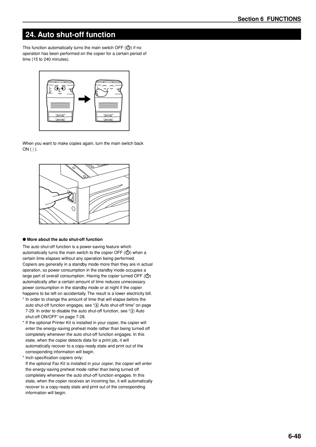 Kyocera KM-C830D manual Auto shut-off function, More about the auto shut-off function 