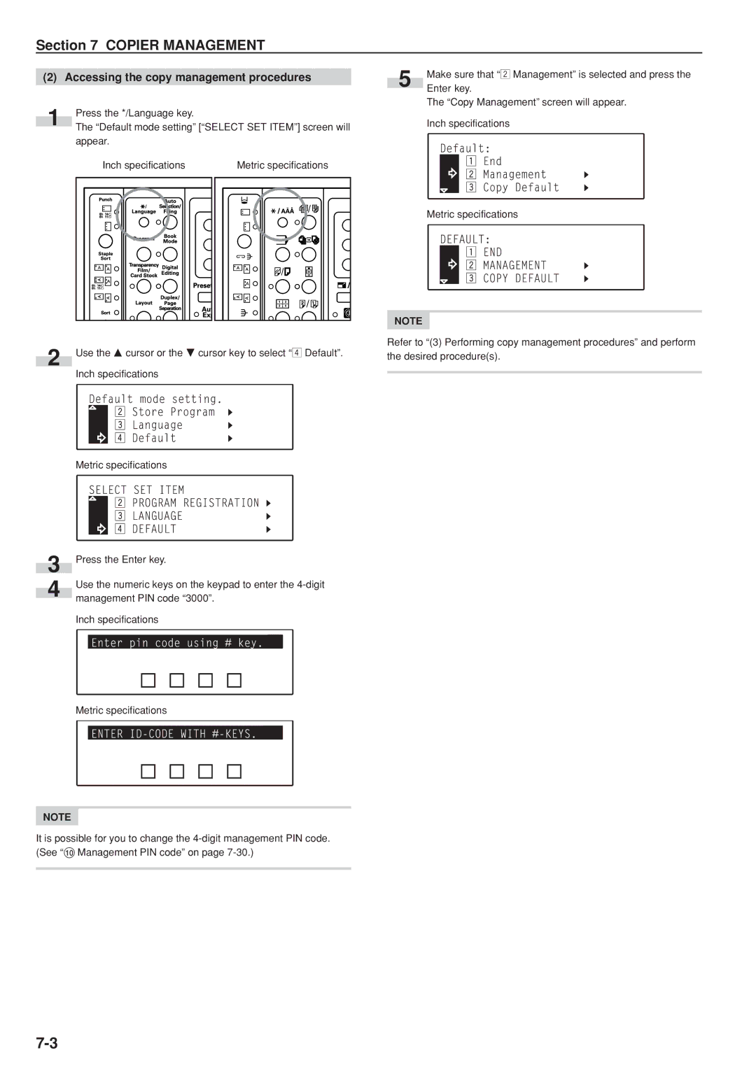 Kyocera KM-C830D manual Accessing the copy management procedures 