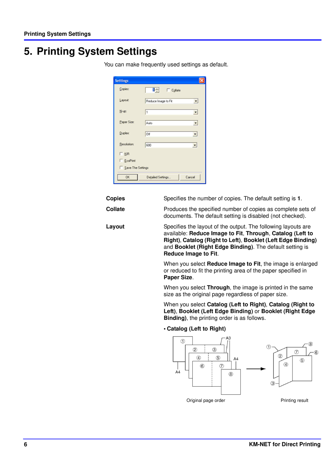 Kyocera KM-NET manual Printing System Settings 