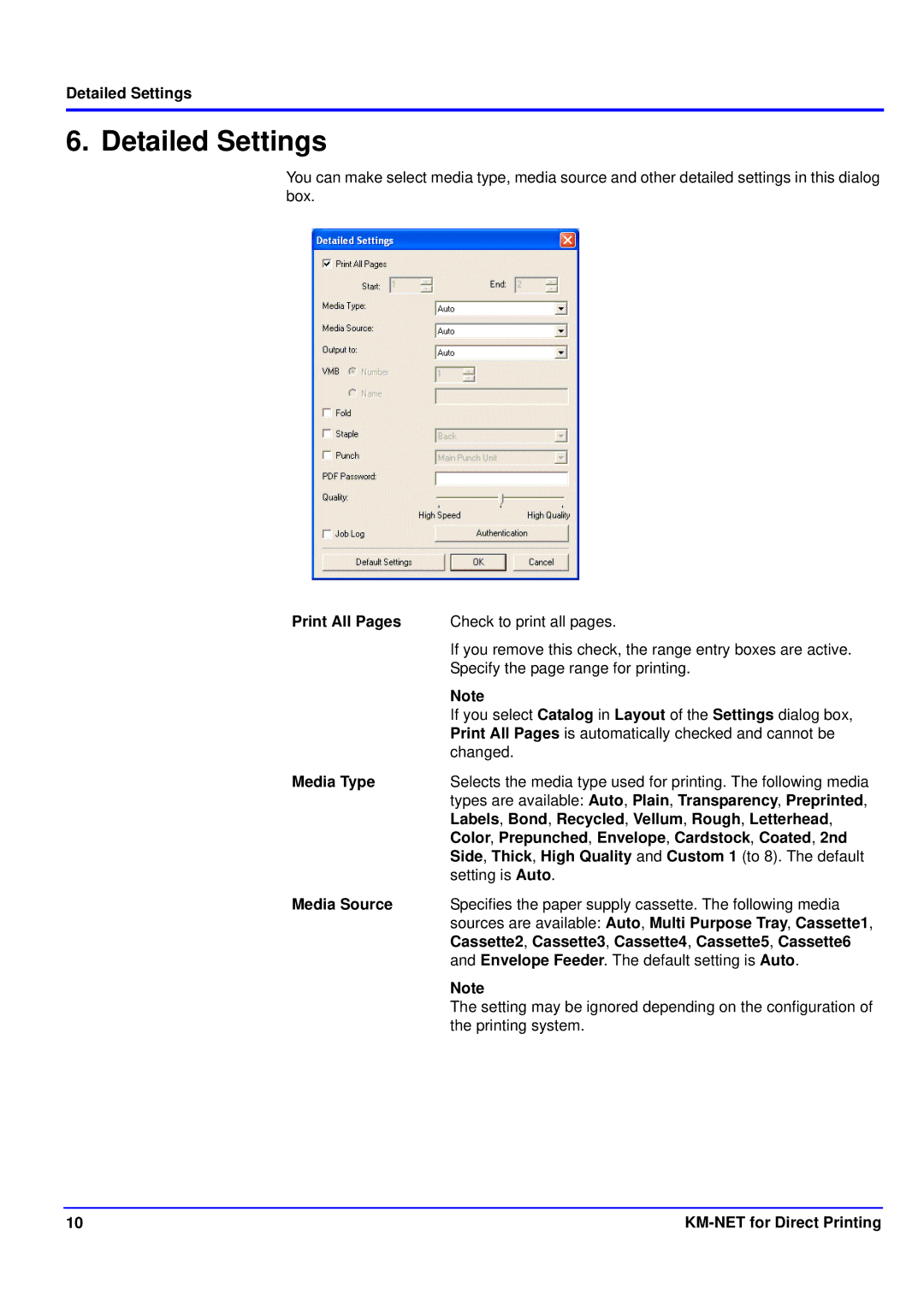 Kyocera KM-NET manual Detailed Settings 