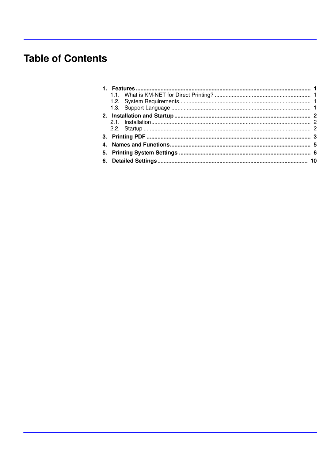 Kyocera KM-NET manual Table of Contents 