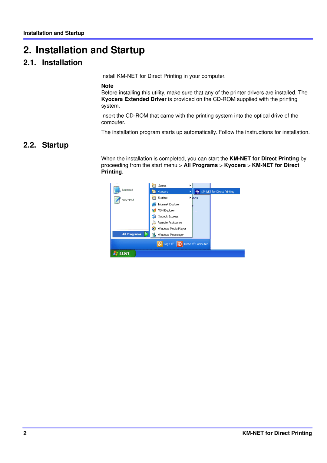 Kyocera KM-NET manual Installation and Startup 