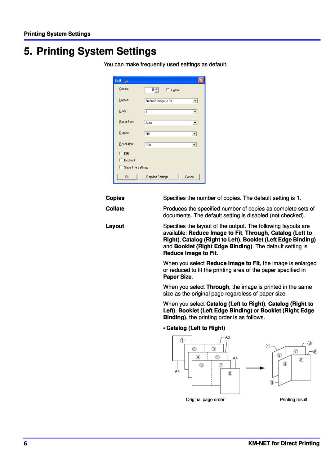 Kyocera KM-NET manual Printing System Settings 