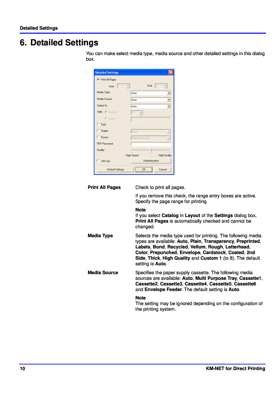 Kyocera KM-NET manual Detailed Settings 