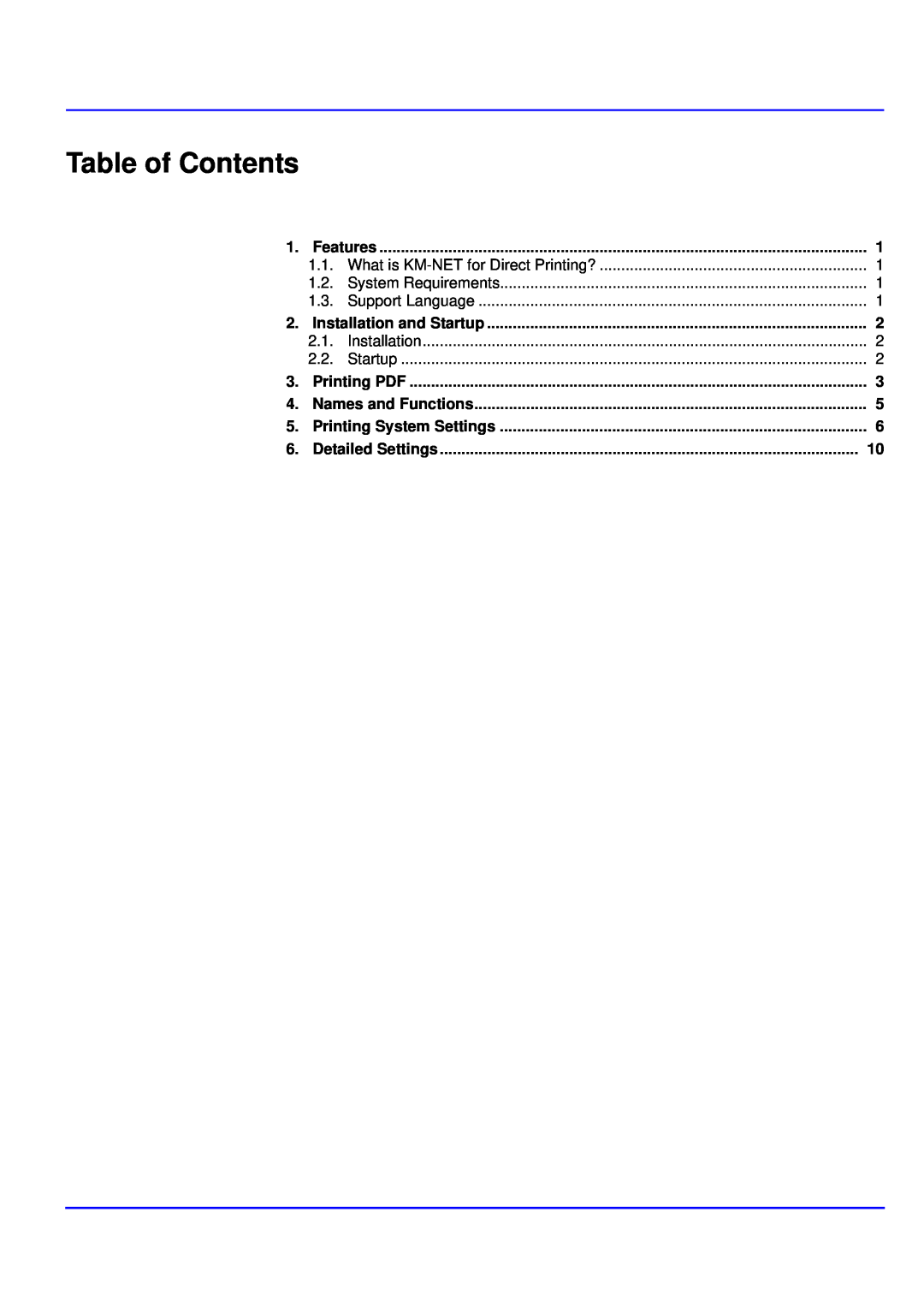 Kyocera manual Table of Contents, What is KM-NETfor Direct Printing? 