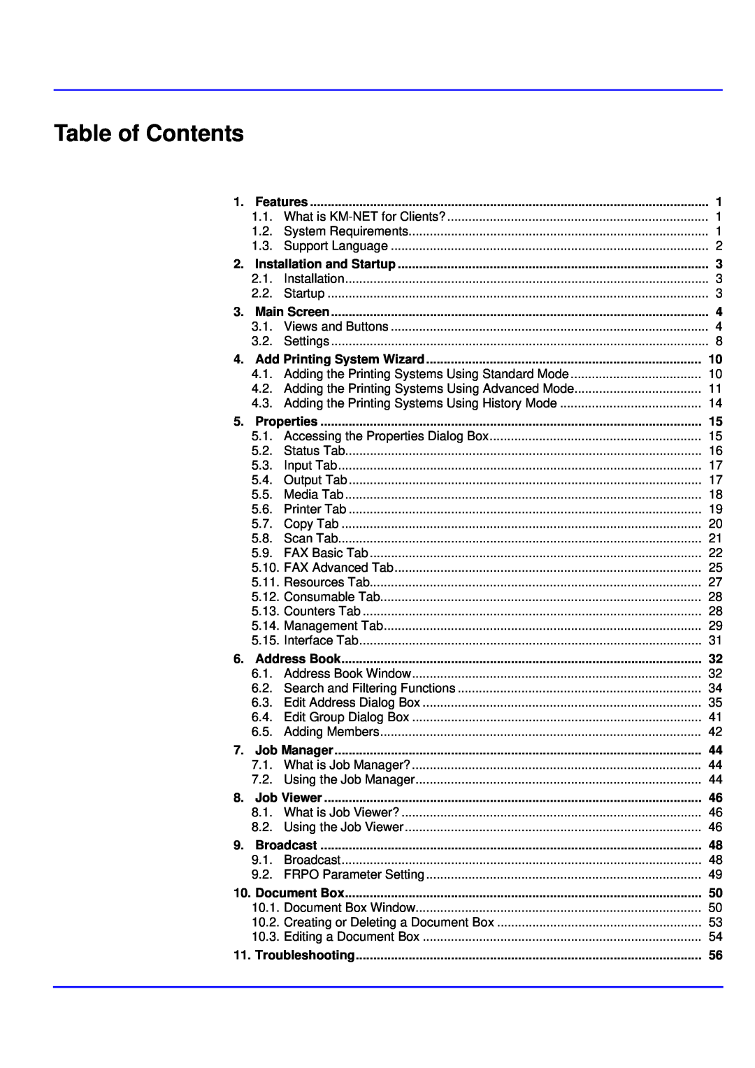 Kyocera KM-NET manual Table of Contents 
