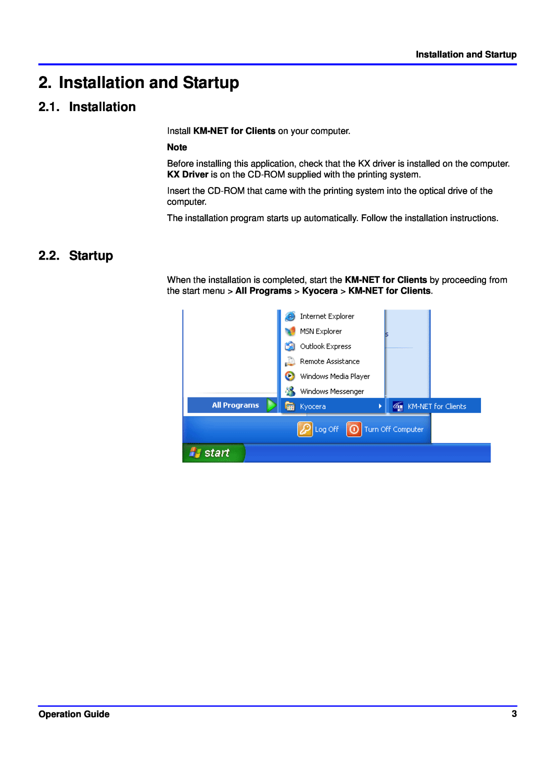 Kyocera KM-NET manual Installation and Startup 