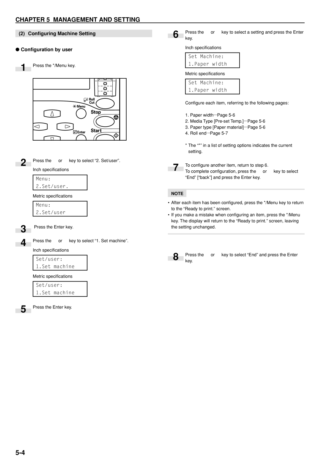 Kyocera KM-P4845w, KM-P4850w manual Configuring Machine Setting Configuration by user 