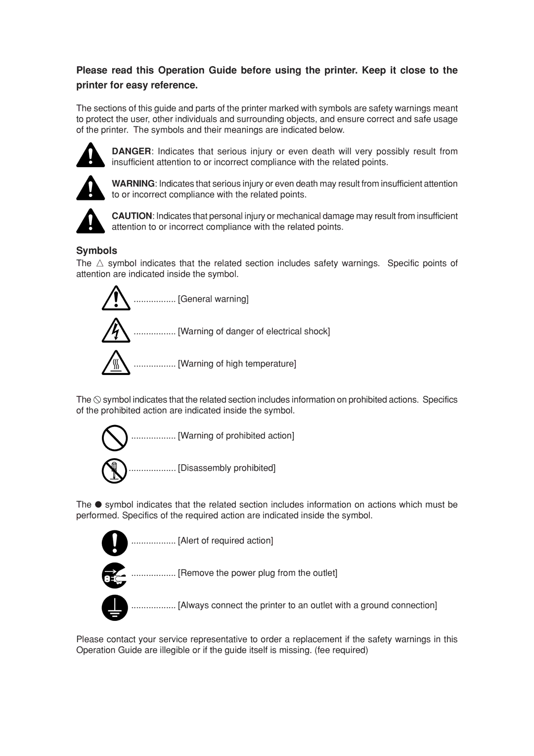 Kyocera KM-P4850w, KM-P4845w manual Symbols 