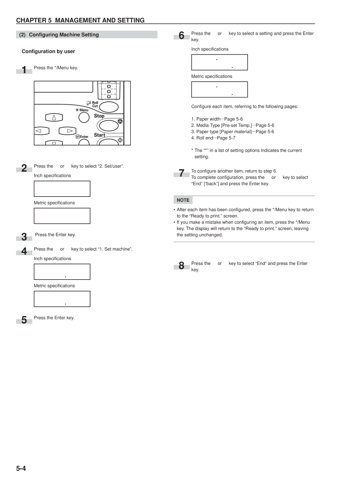 Kyocera KM-P4845w, KM-P4850w manual Configuring Machine Setting Configuration by user 