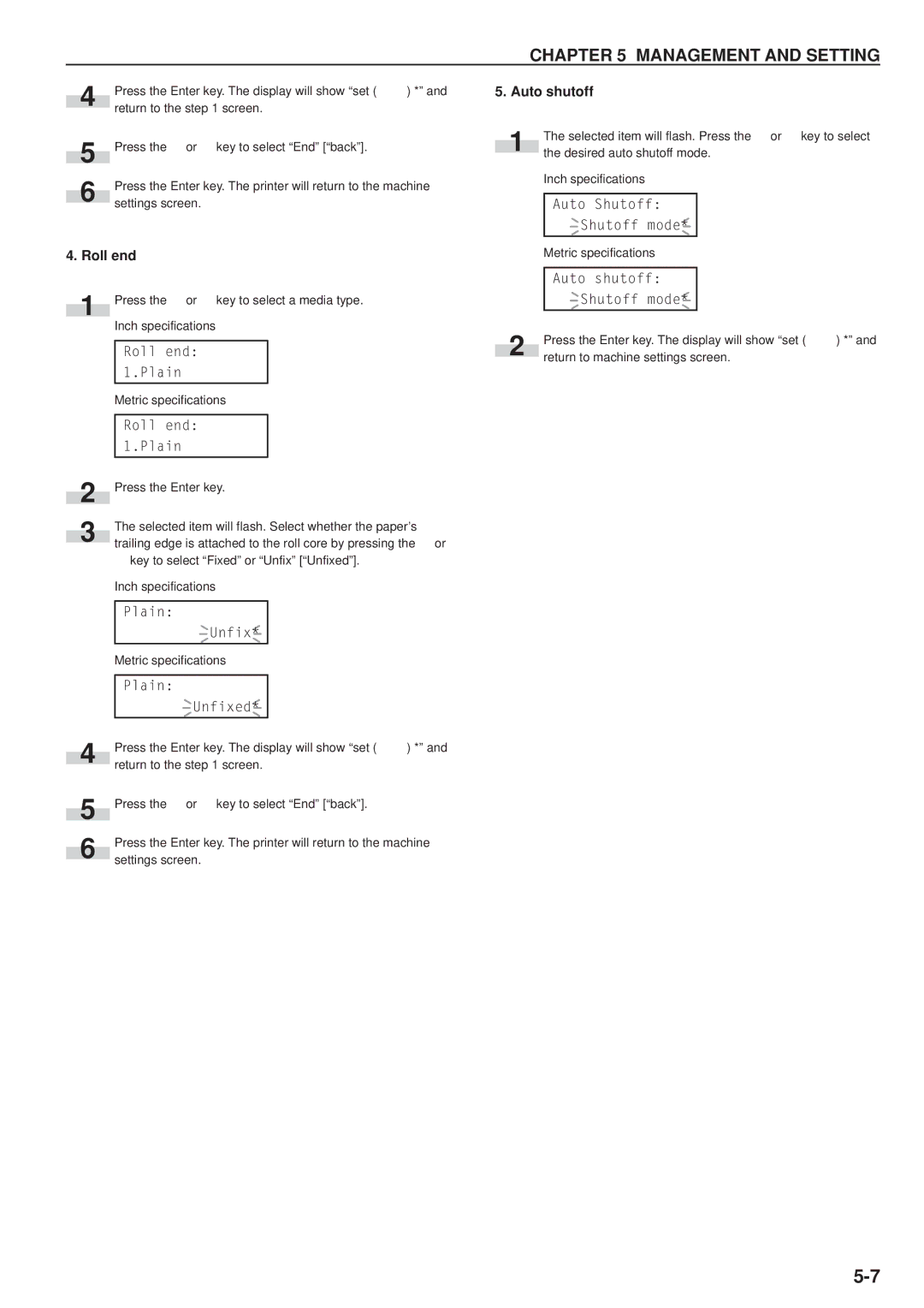 Kyocera KM-P4850w, KM-P4845w manual Roll end, Auto shutoff 