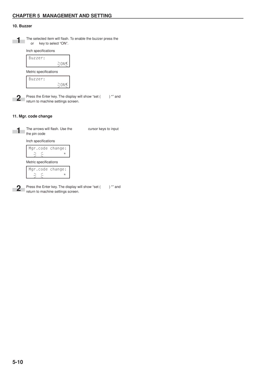 Kyocera KM-P4845w, KM-P4850w manual Buzzer, Mgr. code change 