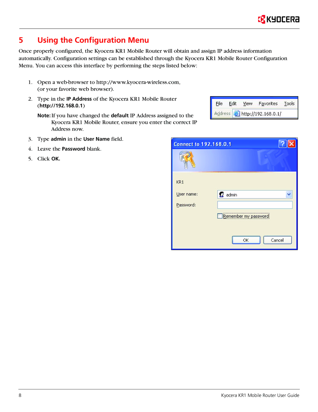 Kyocera KR1 manual Using the Configuration Menu 