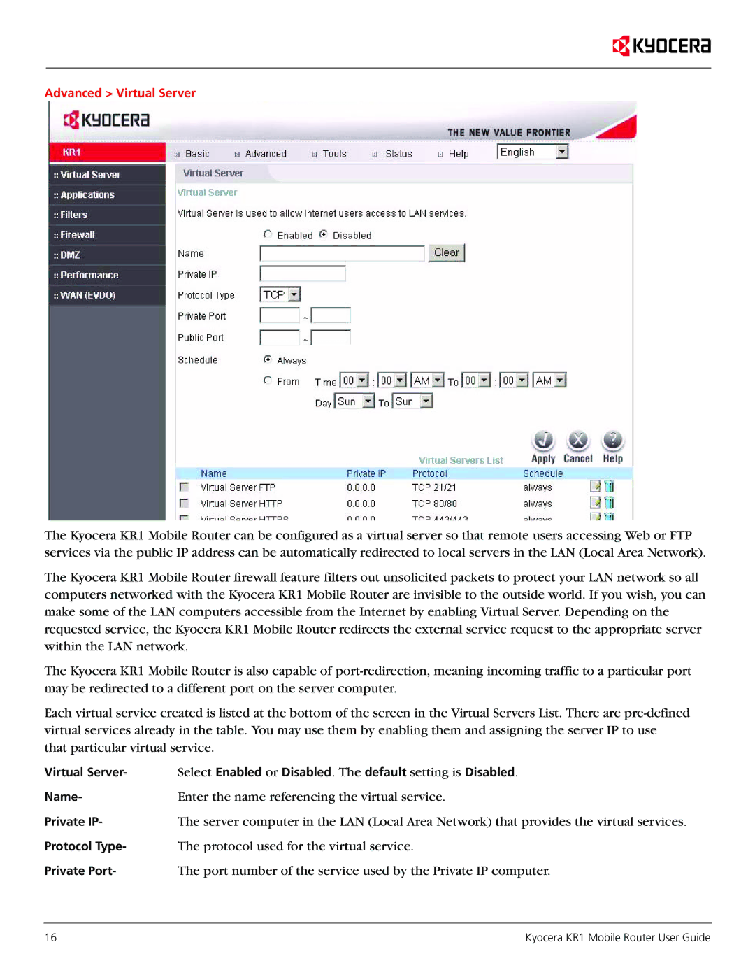 Kyocera KR1 manual Enter the name referencing the virtual service 