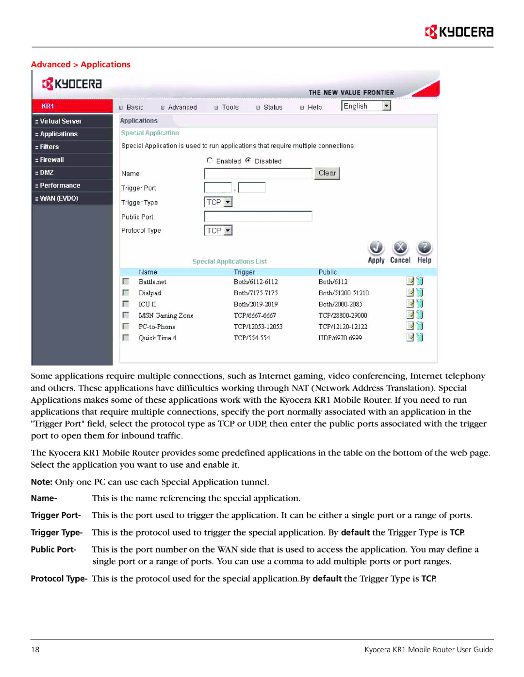 Kyocera KR1 manual This is the name referencing the special application 