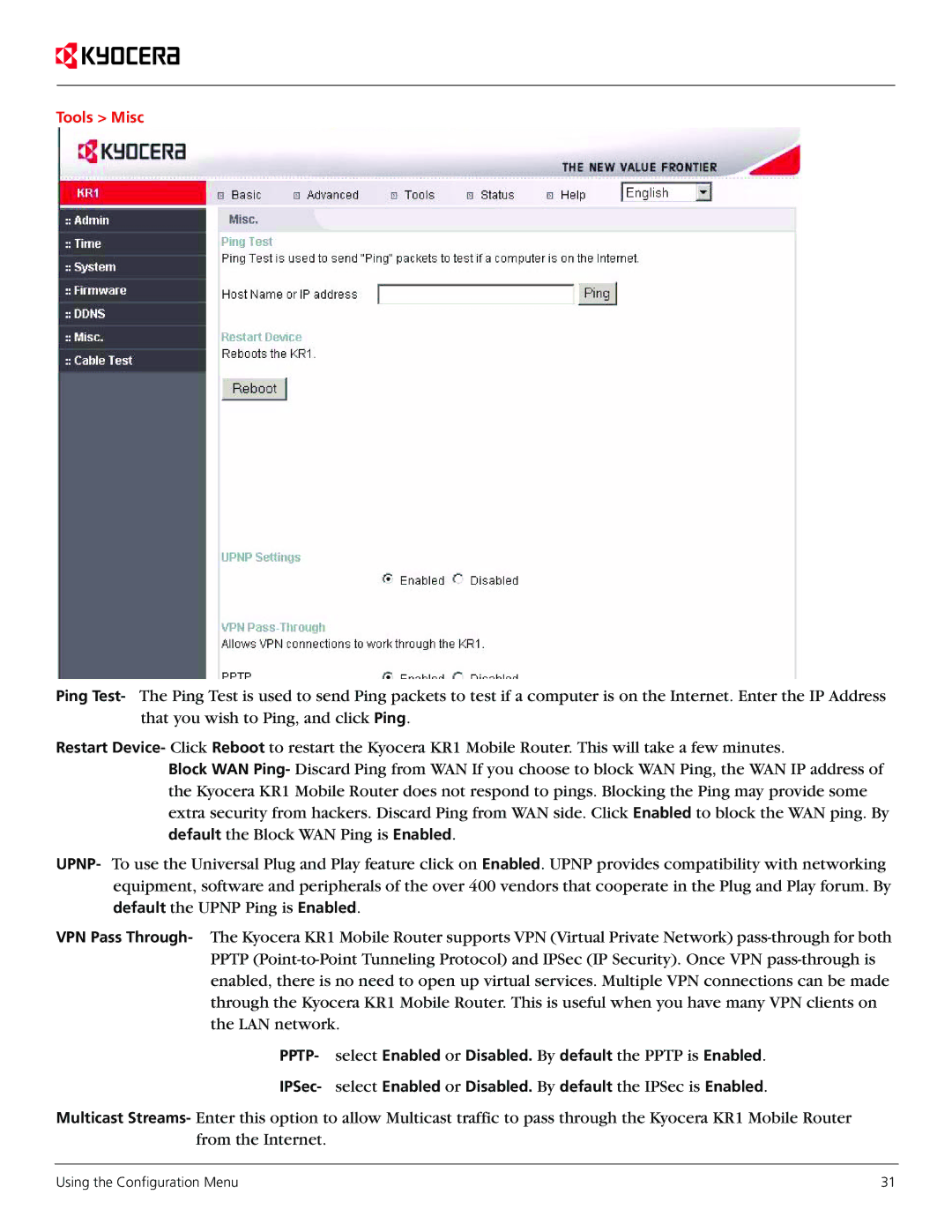 Kyocera KR1 manual Tools Misc 