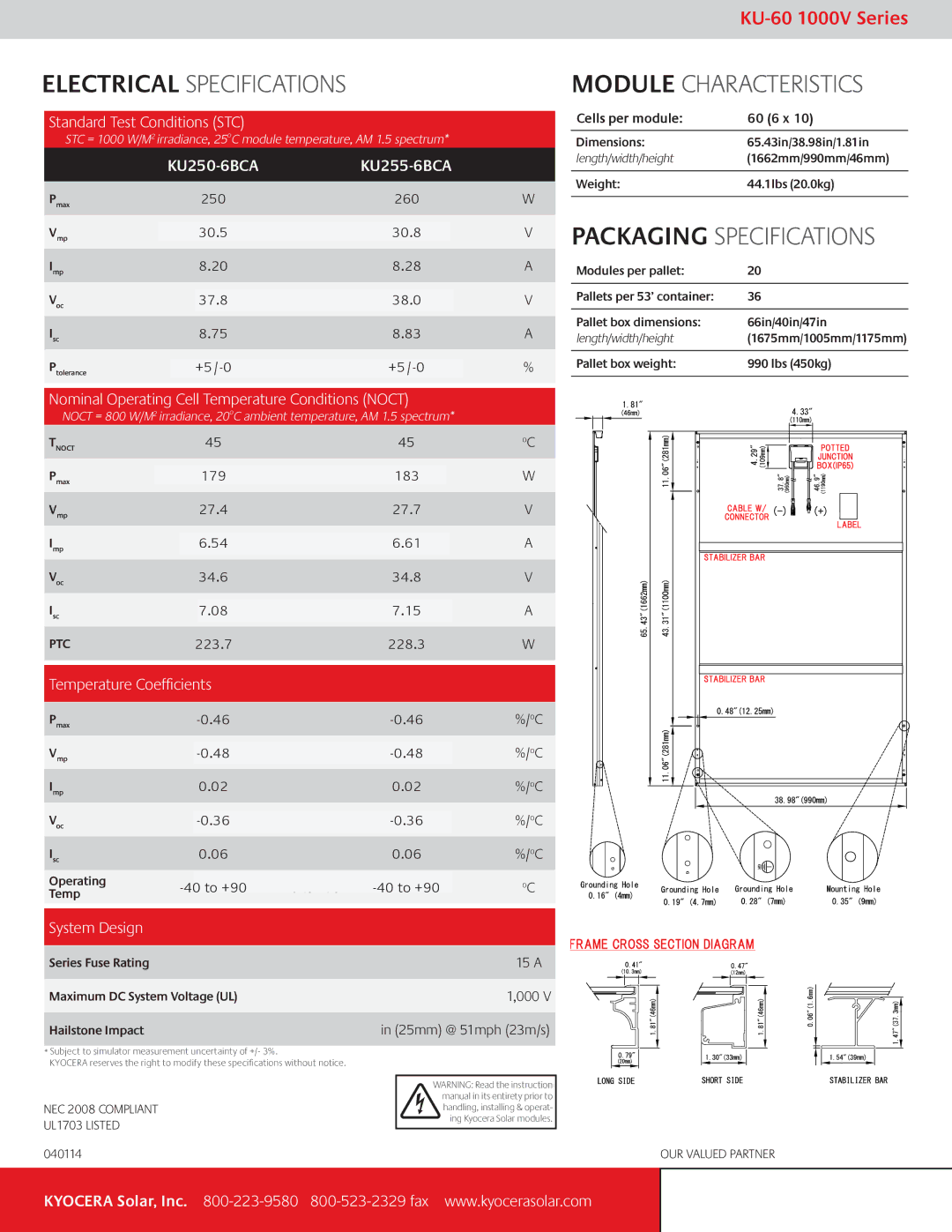 Kyocera KU-60 manual Nominal Operating Cell Temperature Conditions Noct, System Design 