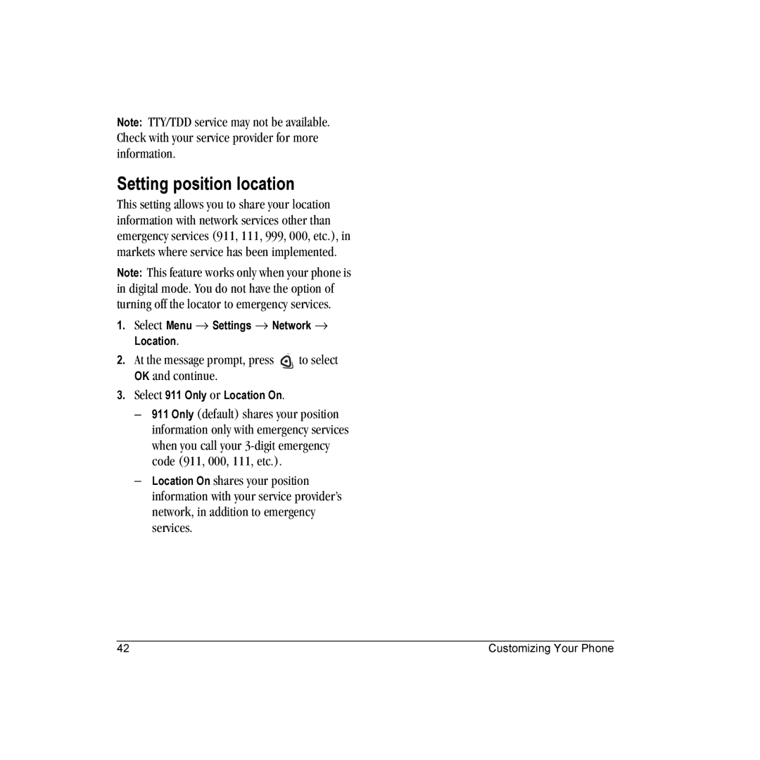 Kyocera KX16 manual Setting position location, At the message prompt, press to select OK and continue 