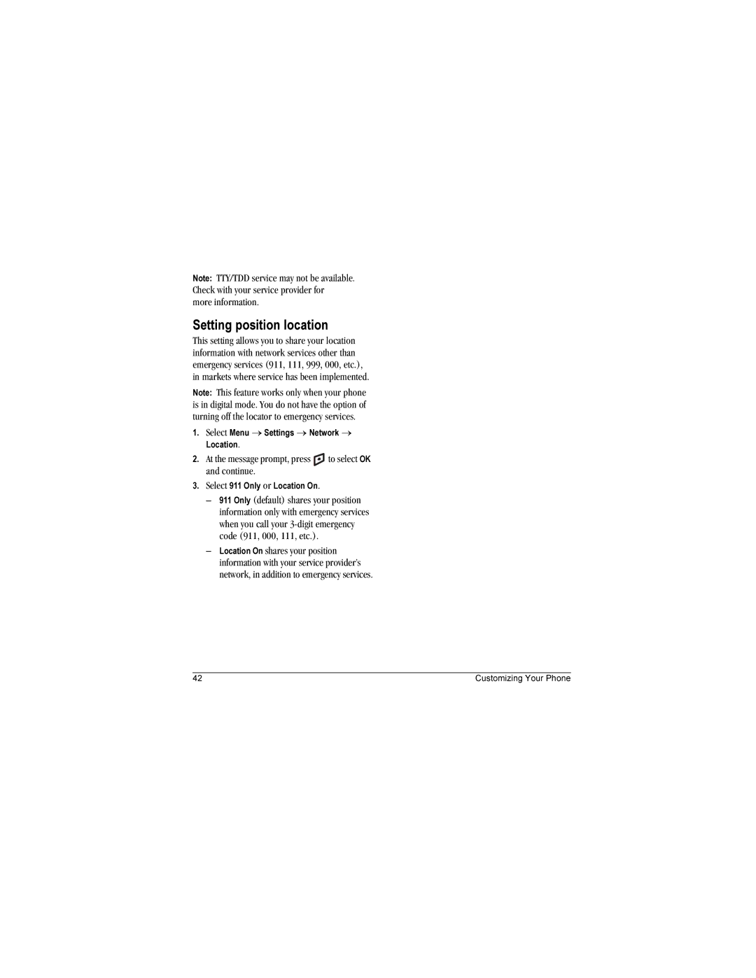 Kyocera KX160B, KX160A Setting position location, More information, At the message prompt, press to select OK and continue 