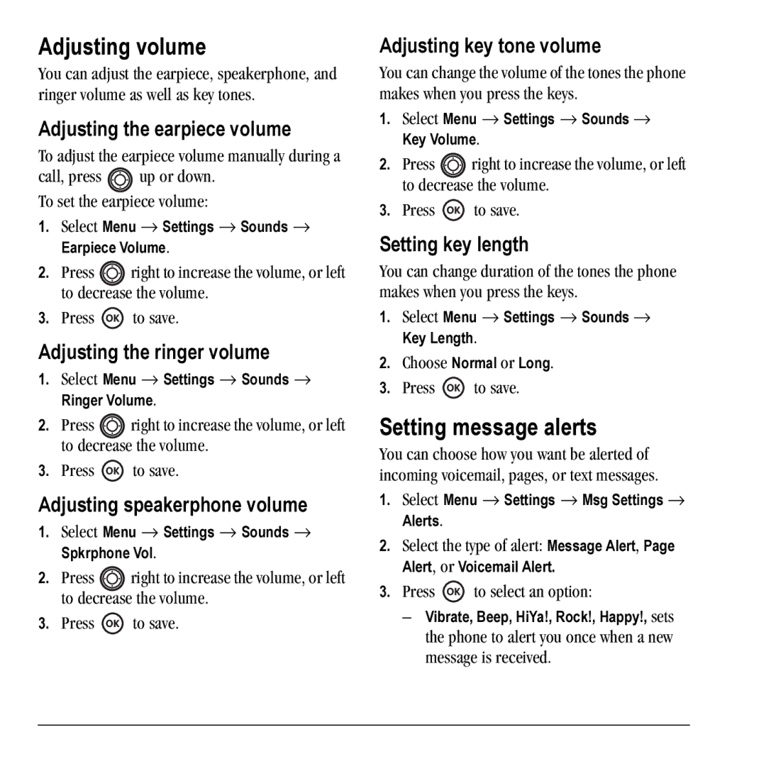 Kyocera KX17 manual Adjusting volume, Setting message alerts 