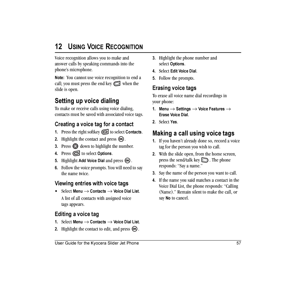 Kyocera KX18 manual Setting up voice dialing, Making a call using voice tags, Using Voice Recognition 