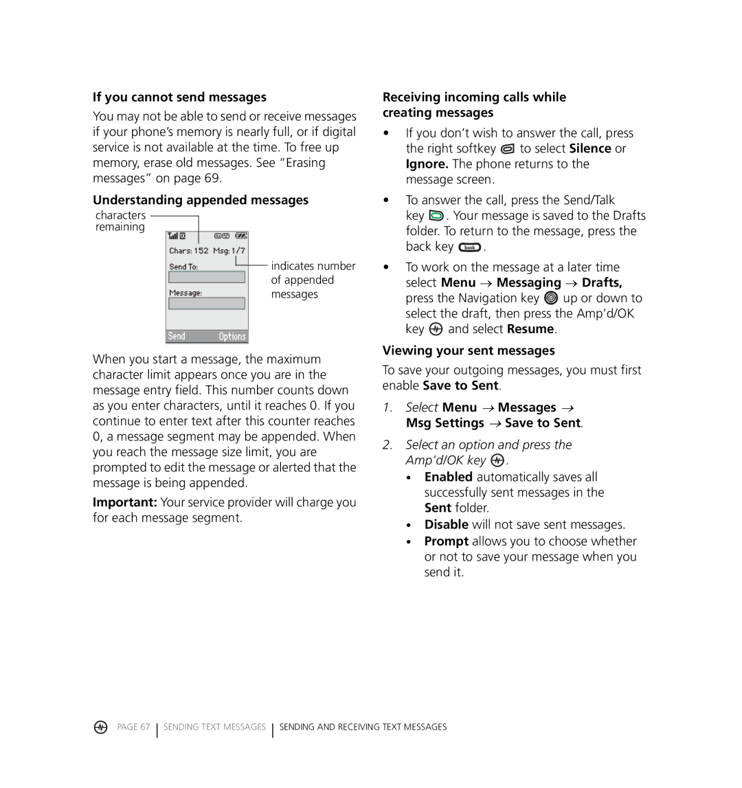 Kyocera KX18 manual If you cannot send messages, Understanding appended messages, Viewing your sent messages 