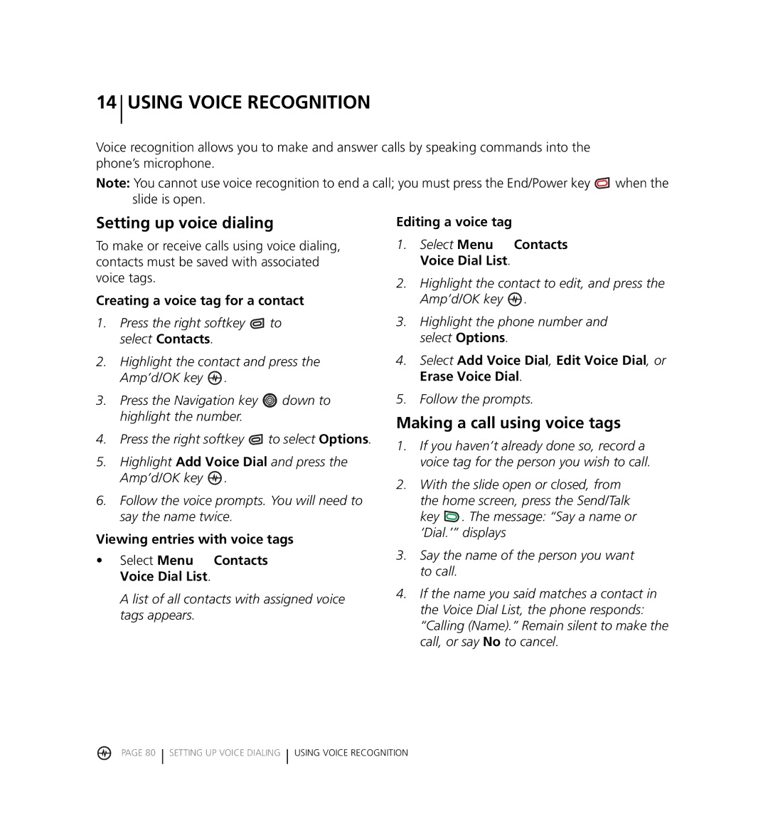 Kyocera KX18 manual Using Voice Recognition, Setting up voice dialing, Making a call using voice tags 