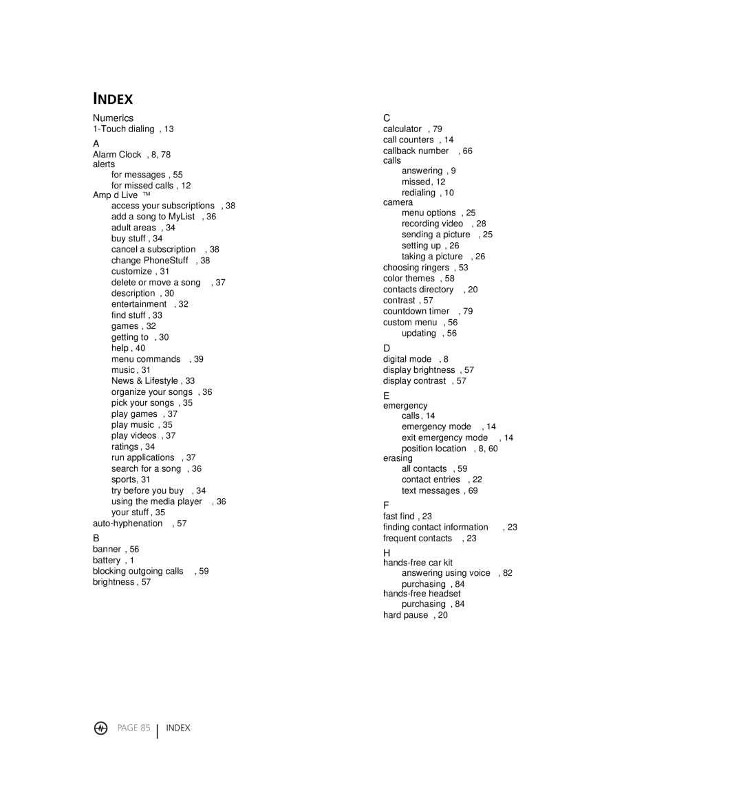 Kyocera KX18 manual Index 