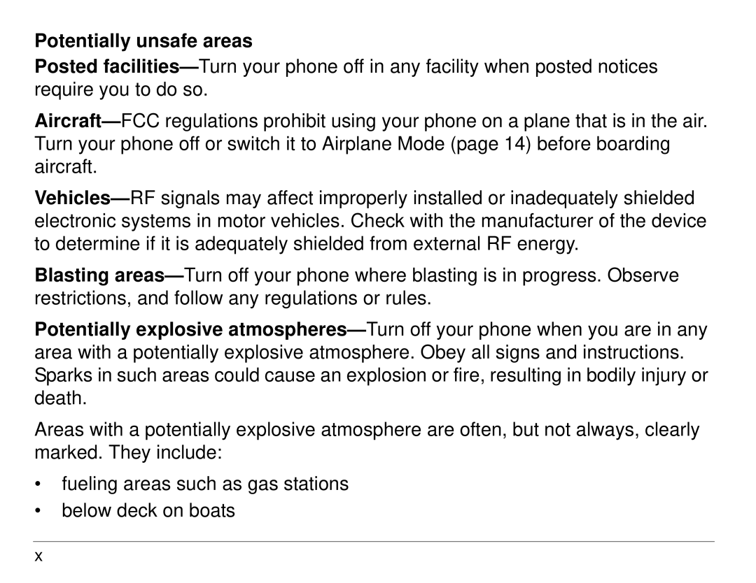 Kyocera KX414 manual Potentially unsafe areas 