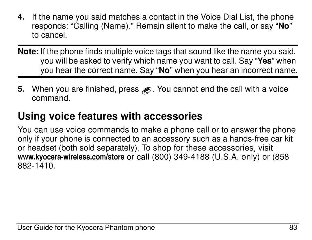 Kyocera KX414 manual Using voice features with accessories 