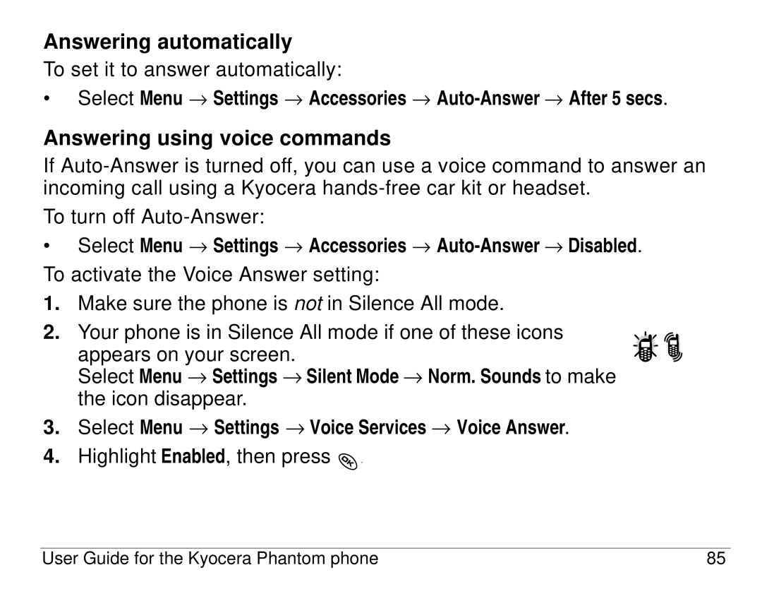 Kyocera KX414 manual Answering automatically, Answering using voice commands 