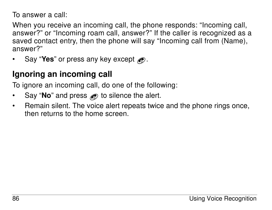 Kyocera KX414 manual Ignoring an incoming call 