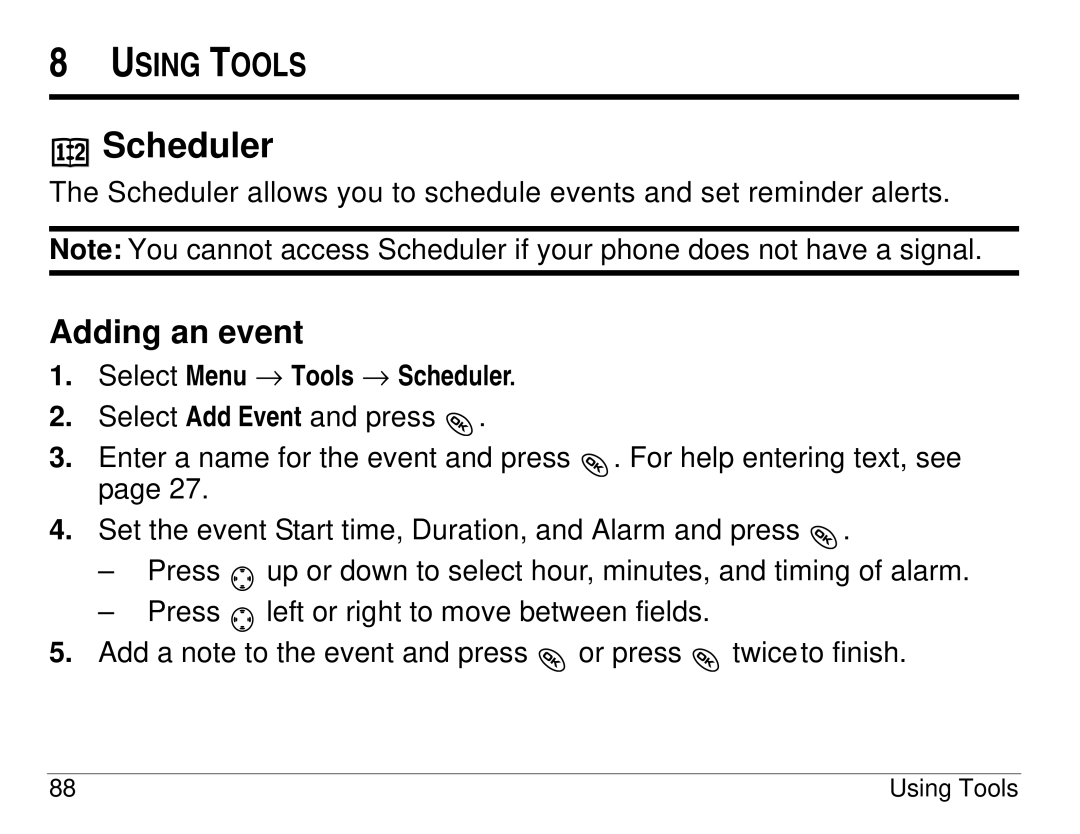 Kyocera KX414 manual Adding an event, Select Menu → Tools → SchedulerK 