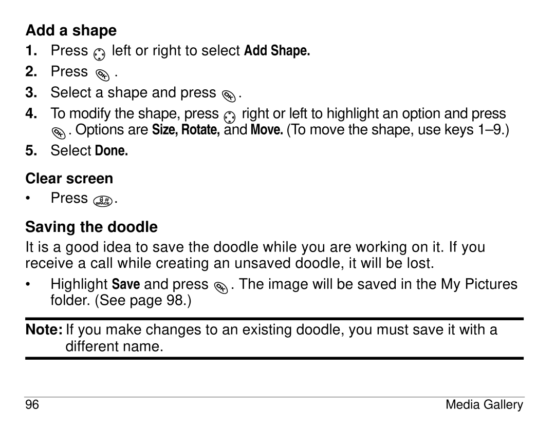 Kyocera KX414 manual Add a shape, Saving the doodle, Clear screen 