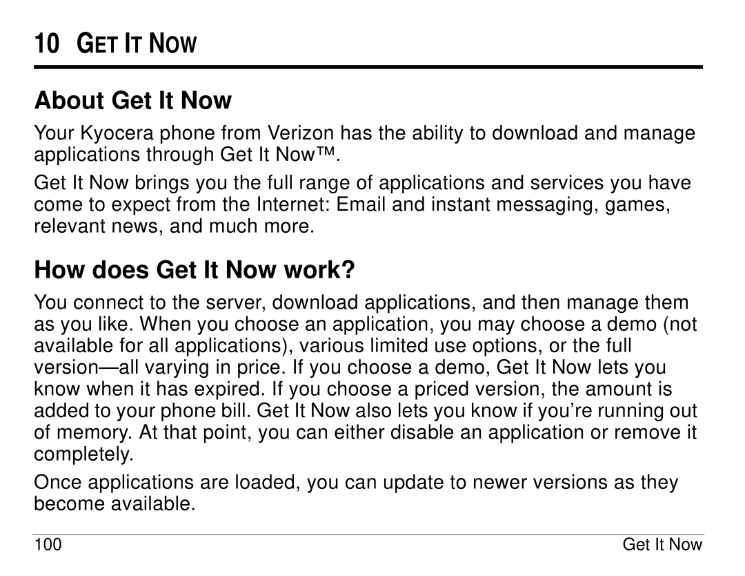 Kyocera KX414 manual About Get It Now, How does Get It Now work? 