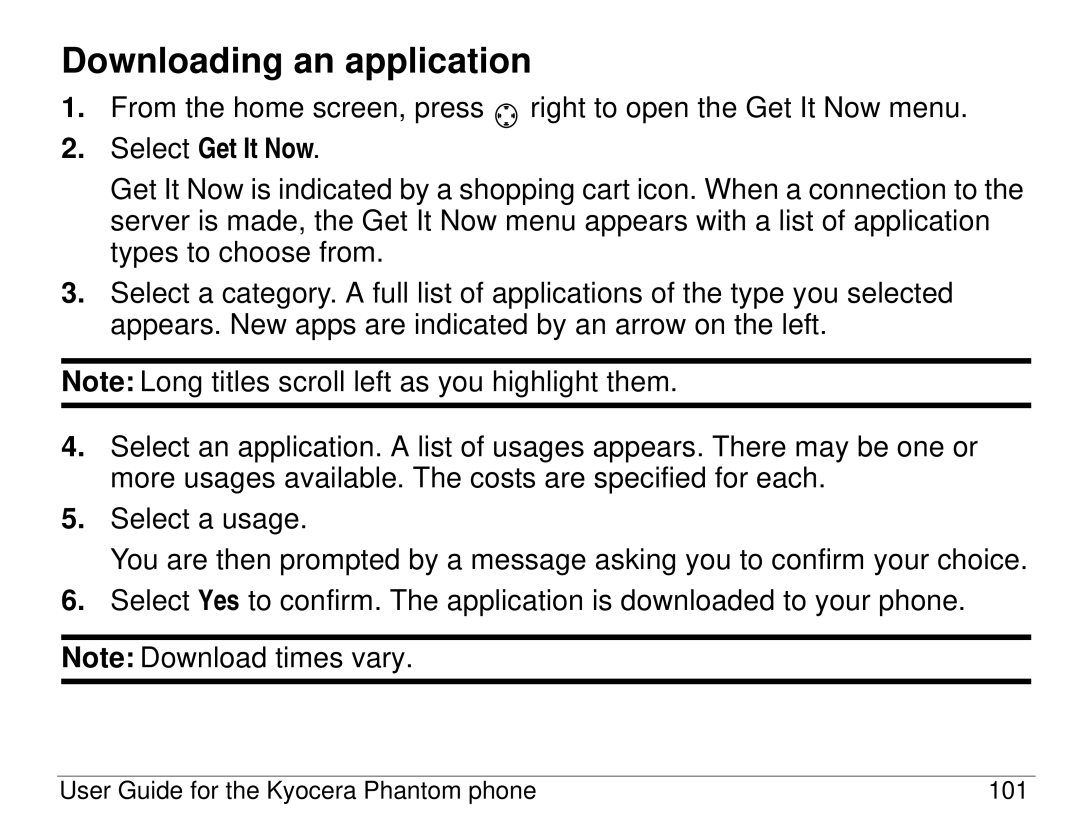 Kyocera KX414 manual Downloading an application, Select Get It Now 