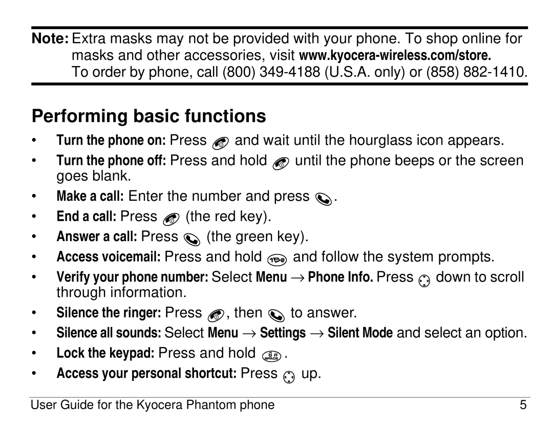 Kyocera KX414 manual Performing basic functions 