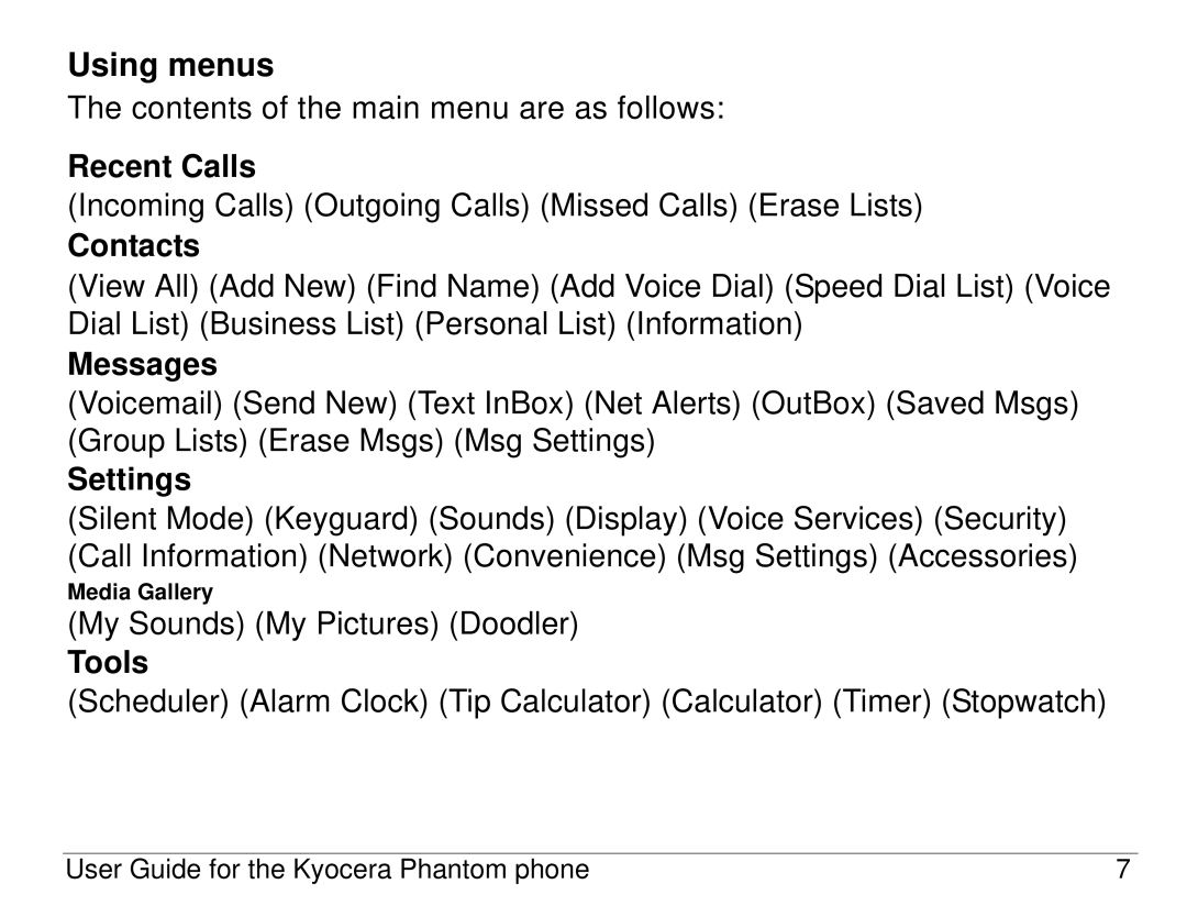 Kyocera KX414 manual Using menus 