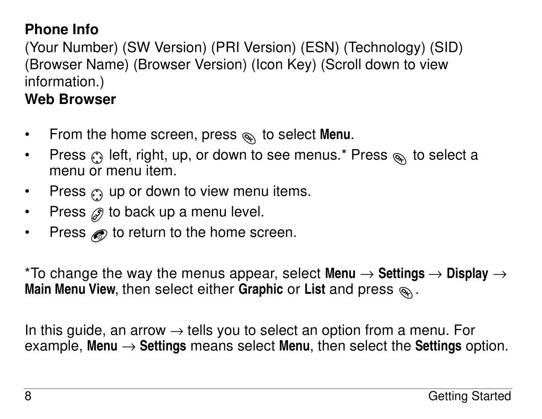 Kyocera KX414 manual Phone Info, Web Browser 