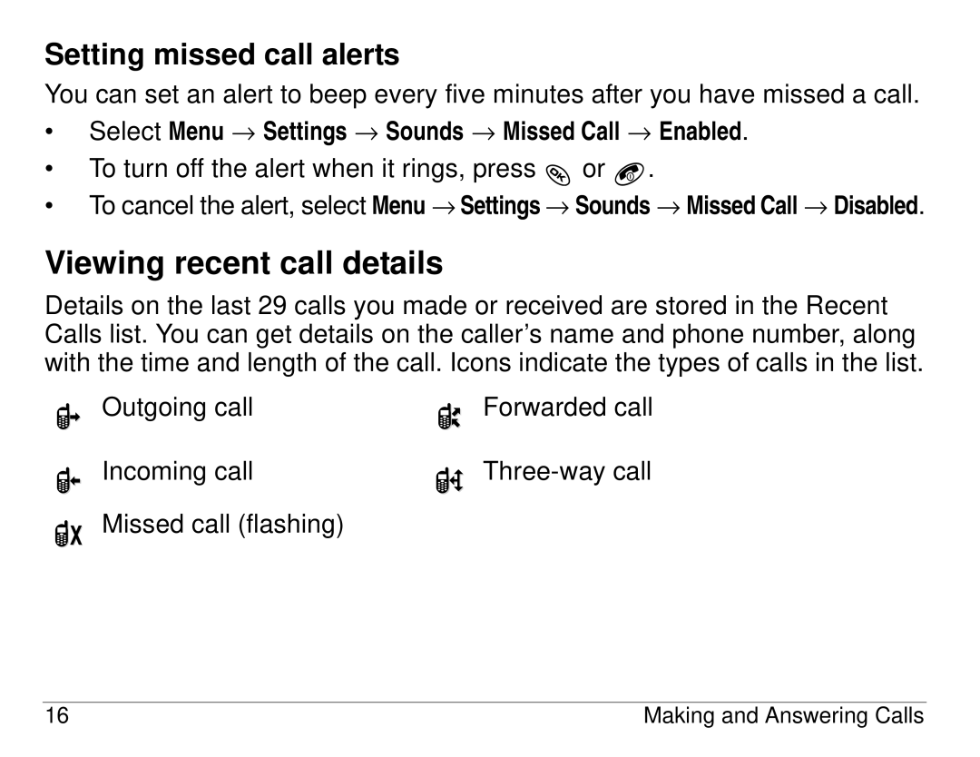 Kyocera KX414 manual Viewing recent call details, Setting missed call alerts 