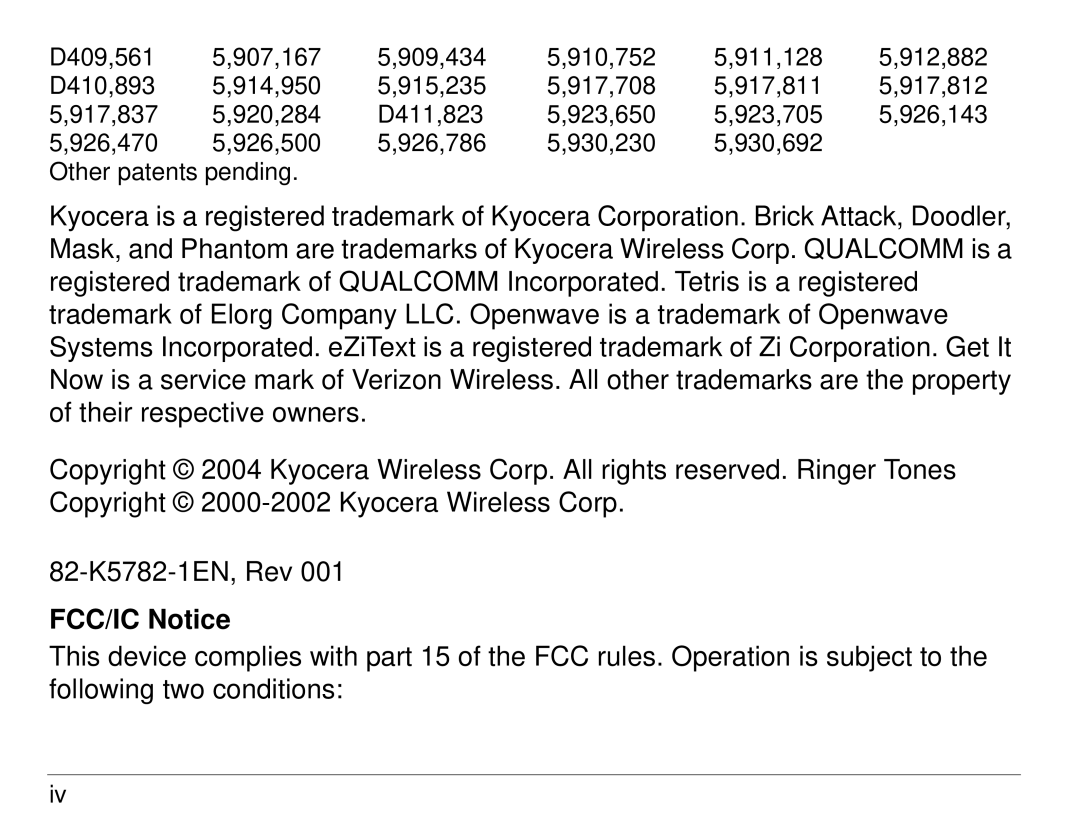 Kyocera KX414 manual FCC/IC Notice 