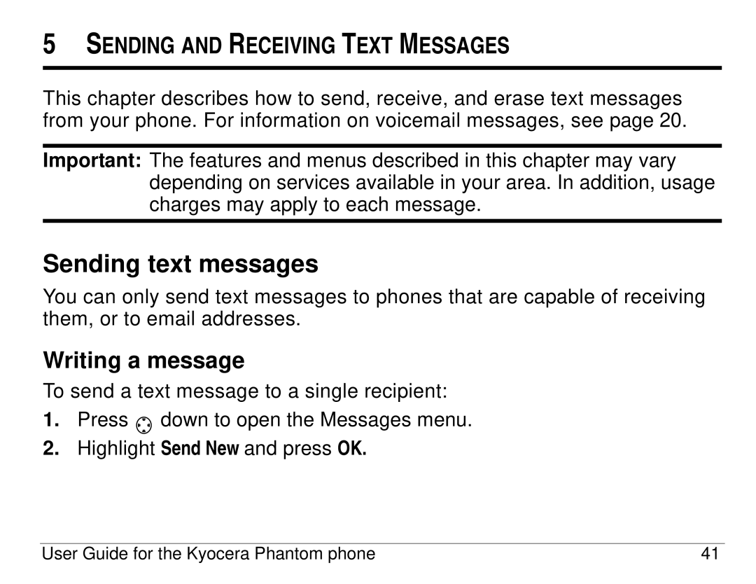 Kyocera KX414 manual Sending text messages, Writing a message 