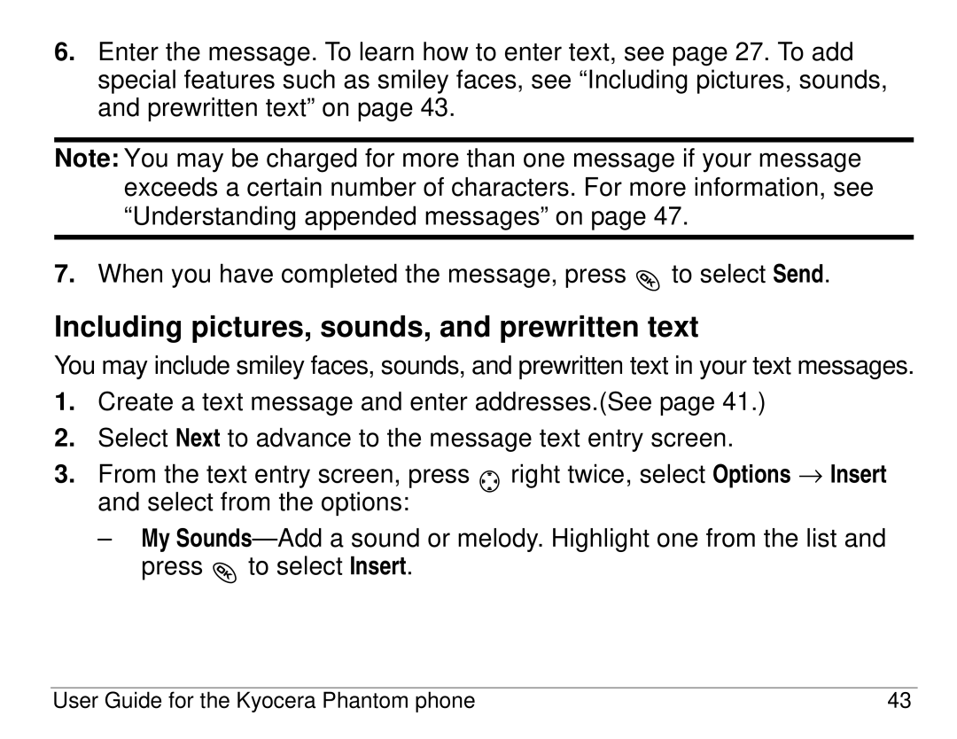 Kyocera KX414 manual Including pictures, sounds, and prewritten text 