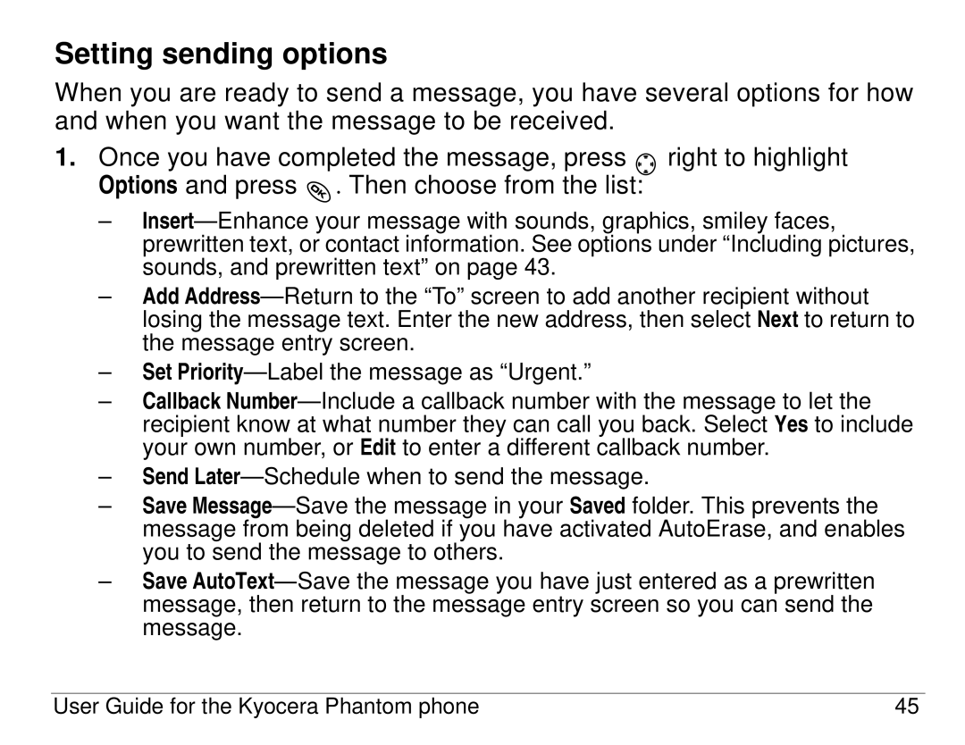 Kyocera KX414 manual Setting sending options 