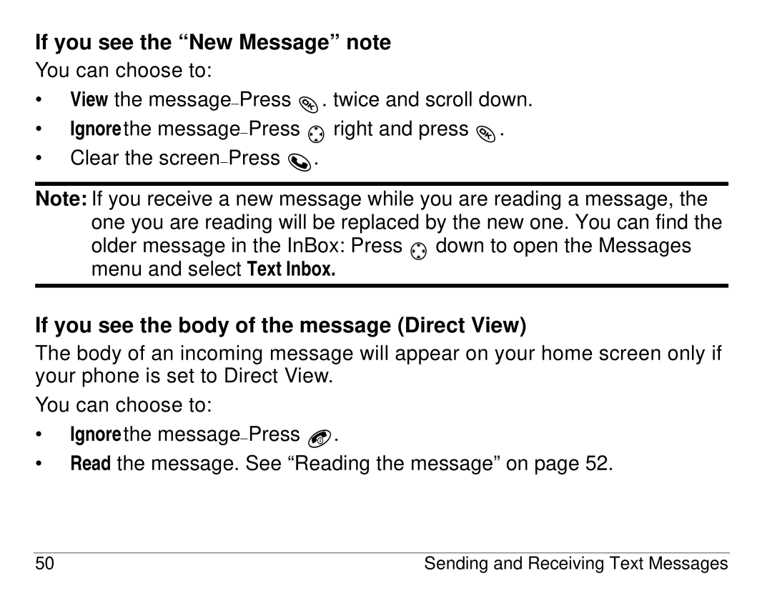 Kyocera KX414 manual If you see the New Message note, If you see the body of the message Direct View 