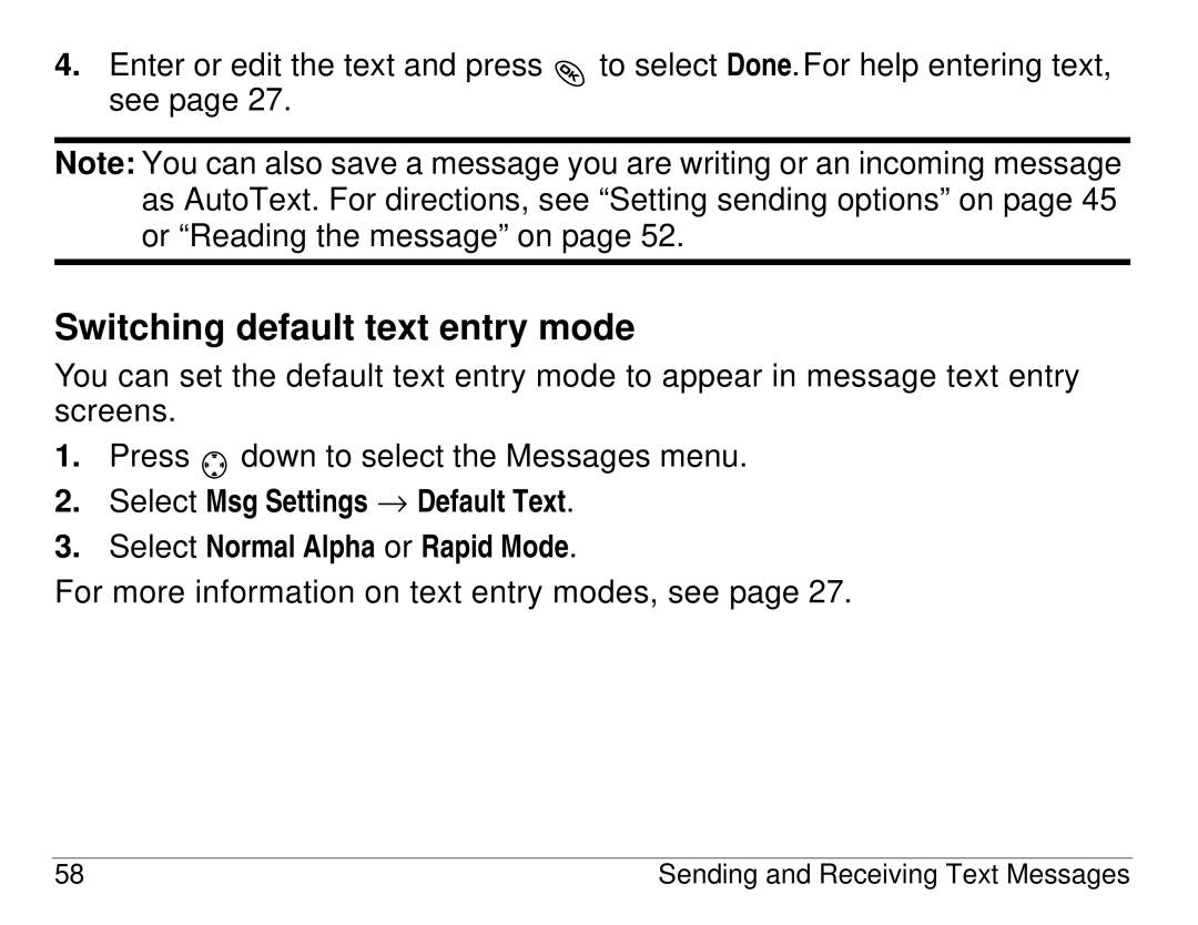 Kyocera KX414 manual Switching default text entry mode 