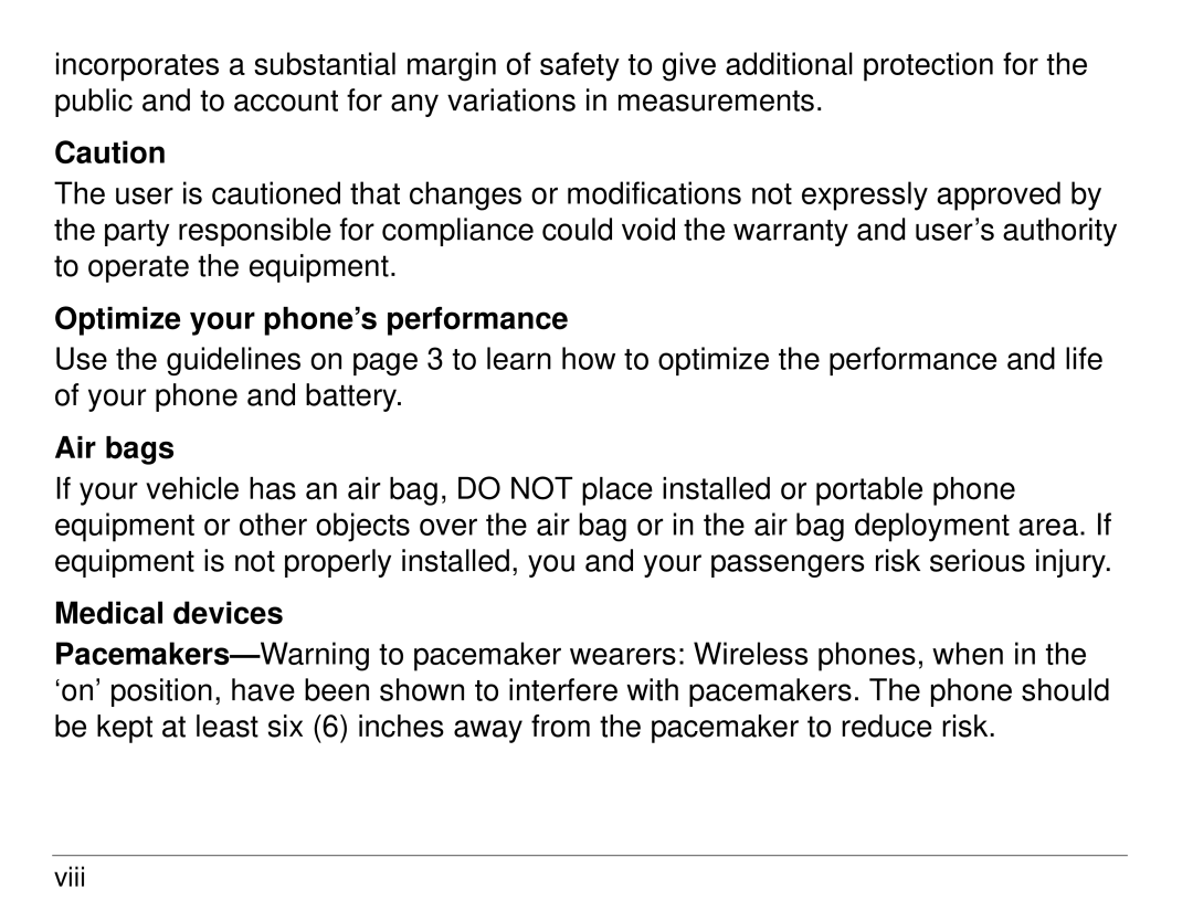 Kyocera KX414 manual Optimize your phone’s performance, Air bags, Medical devices 