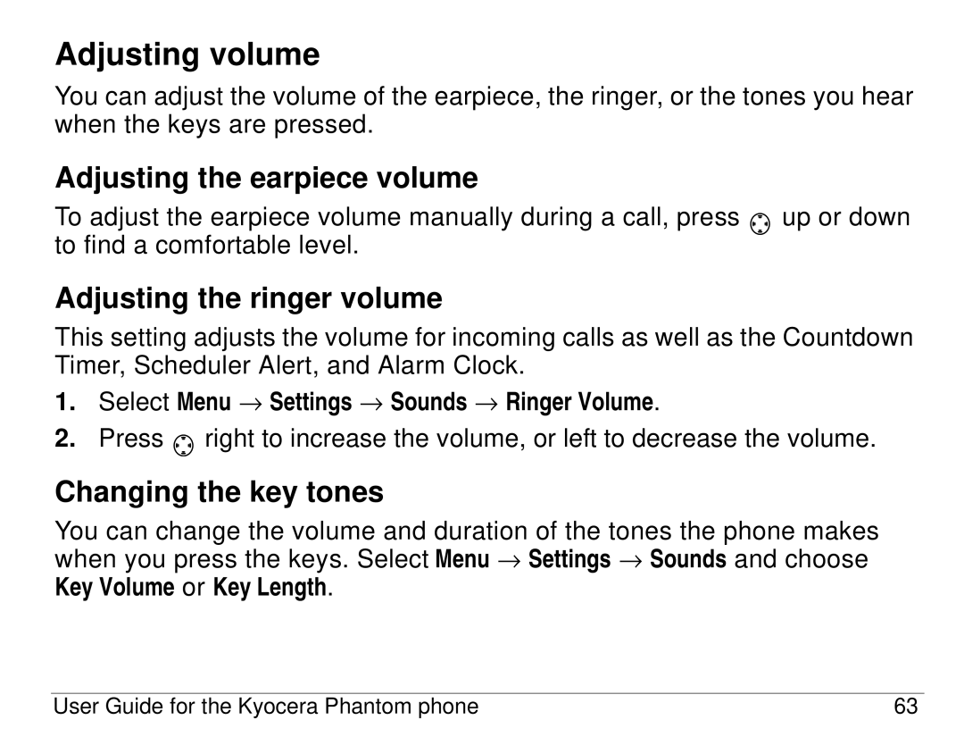 Kyocera KX414 manual Adjusting volume, Adjusting the earpiece volume, Adjusting the ringer volume, Changing the key tones 