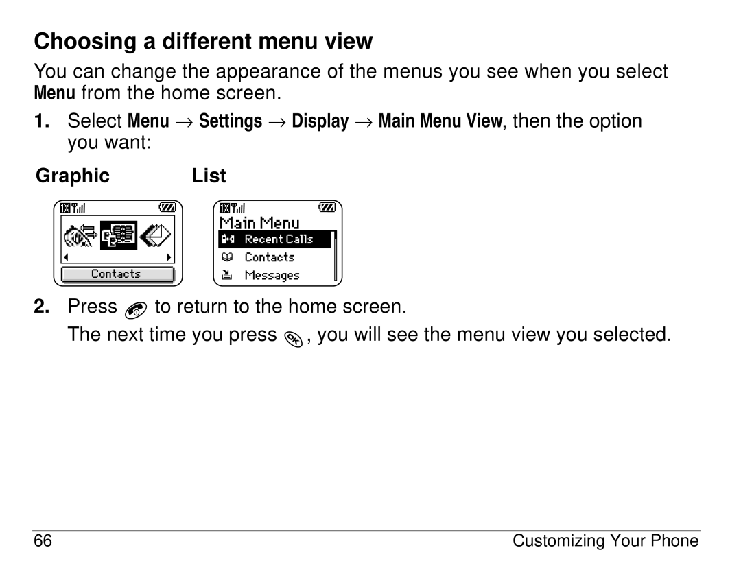 Kyocera KX414 manual Choosing a different menu view, Graphic List 